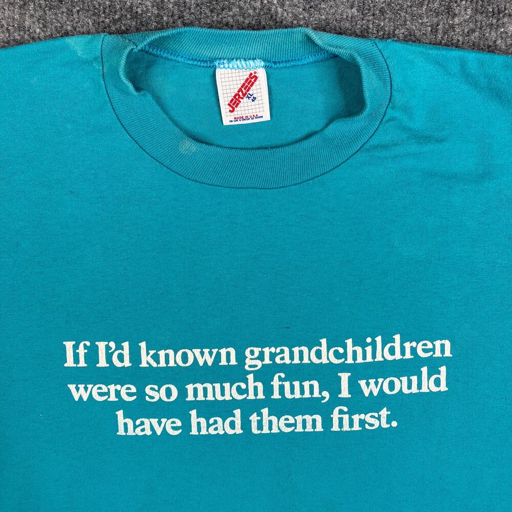 Jerzees T-Shirt‎ Mens XL Turquoise Funny Grandkids Quote Graphic USA Cotton Tee